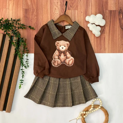 بلوز دامن دخترانه طرح تدی رنج3،4سال