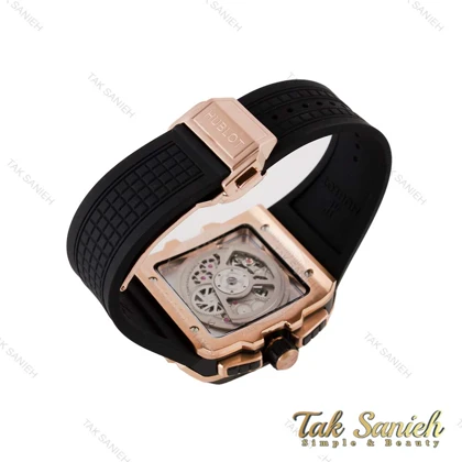 ساعت هابلوت مردانه مربعی سه موتوره رزگلد مشکی پشت شیشه ای Hublot-4998-G