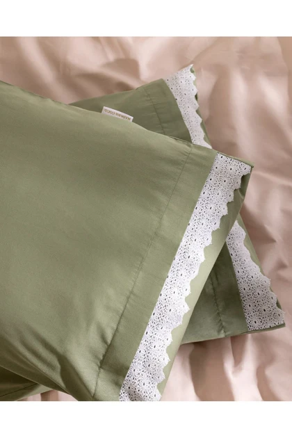 روبالشی دو عددی Madame Coco مدل Fleuve پنبه‌ای - خاکی