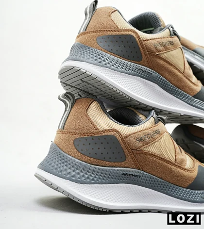 کفش کتانی طبی زنانه و مردانه قهوه ای کرم فیلی SKECHERS archfit v02 مدل 4717