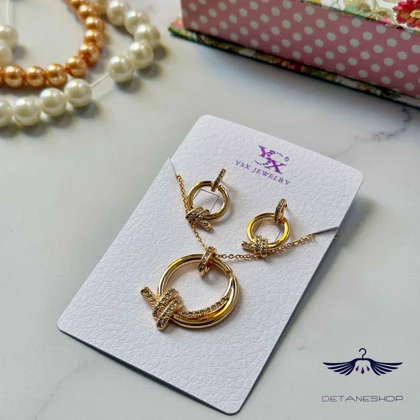 نیم ست نگین‌دار گره تیفانی طلایی YSX کد0280