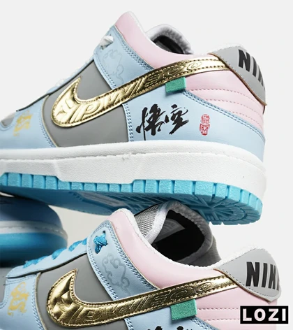 کفش کتانی مردانه و زنانه آبی طوسی طلایی نایک NIKE Dunk Low Remastered