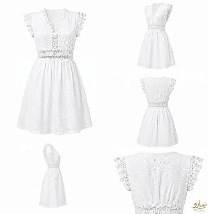 پیراهن کوتاه خامه دوزی نوار دانتل