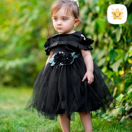 سارافون مشکی محرمی دخترانه مدل دور پیله ای 2 تا 6 سال