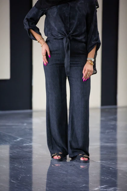 شلوار پرینی خطی بغل دکمه