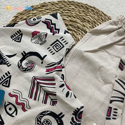 کراپ شلوار لینن طرح ترکیبی قرمز و سبز 3 تا 9 سال