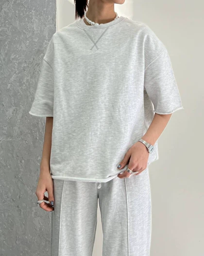 تیشرت باکسی طوسی ملانژ برندZARA