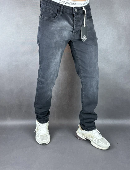 شلوار اسلیم فیت مردانه ذغالی ساده 128