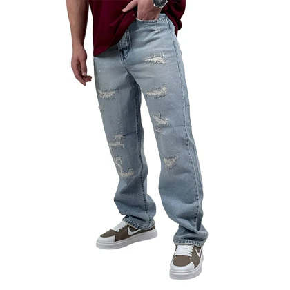 شلوار جین بگ مردانه آبی کد 6