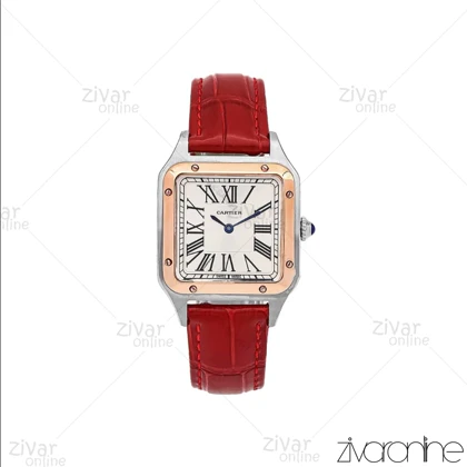 ساعت کارتیر مدل سانتوس دومونت قاب رزگلد نقره ای بند چرم قرمز 106173