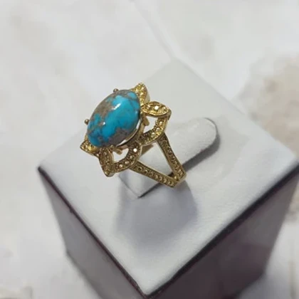 انگشتر زنانه با سنگ فیروزه نیشابور اصل (سایز55)