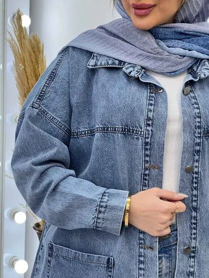مانتو جین برش‌دار دو جیب