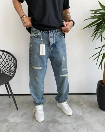 شلوار بگ استایل آبی تیره زاپ‌دار SCOTCH & SODA