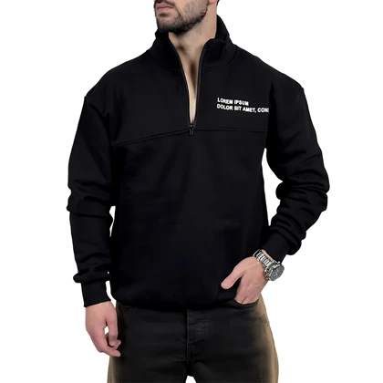 دورس مردانه نوشته دار سفید مشکی مدل نیم زیپ