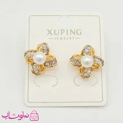 گوشواره میخی ژوپینگ مدل گل و مروارید