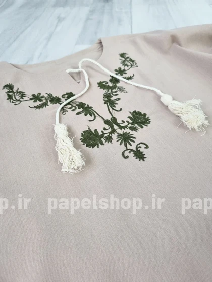 ست تونیک و شلوار لینن یقه گلدوزی
