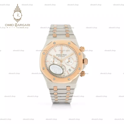 ساعت مچی اودمار پیگه کورنوگراف بند دور رنگ سیلور رزگلد صفحه سفید Audemars Piguet