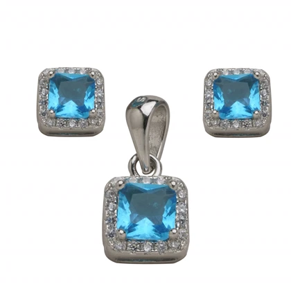 نیم ست نقره نگین آبی کد 651219