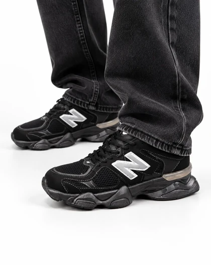 کفش کتانی بزرگ پا مدل نیوبالانس 9060 مشکی دوخت سفید New Balance 9060
