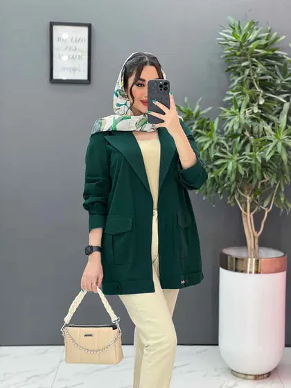 مانتو لینن آستین پاگن دو جیب