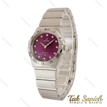 ساعت امگا کانسلیشن زنانه نقره ای ایندکس نگین صفحه بنفش Omega-5163-L