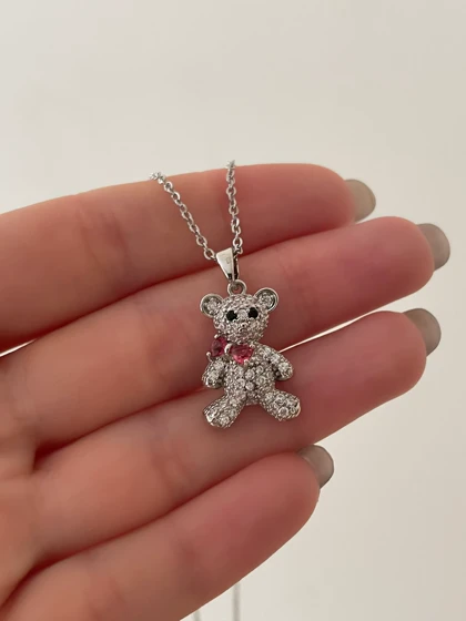 گردنبند تدی رنگ سیلور استیل