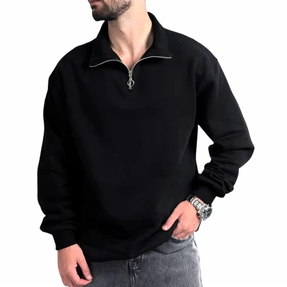 دورس مردانه پنبه 3 نخ مشکی طرح یقه نیم زیپ