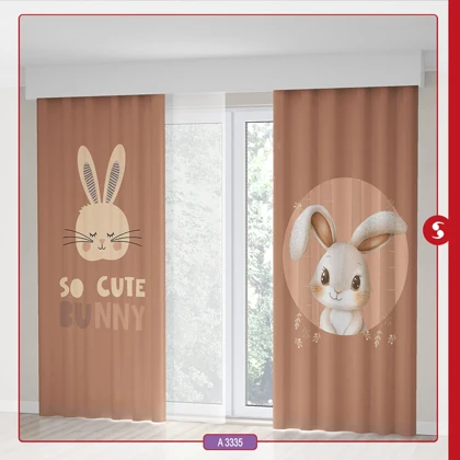 پرده پانچی اتاق کودک برند مینوریا طرح خرگوش کد p-509