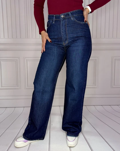 خرید شلوار جین نیم بگ سورمه‌ای زنانه Women's Navy Blue Semi-Baggy Jeans کد 911601