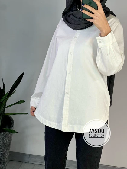 تونیک مانتویی لینن سفید(ایراد دار)