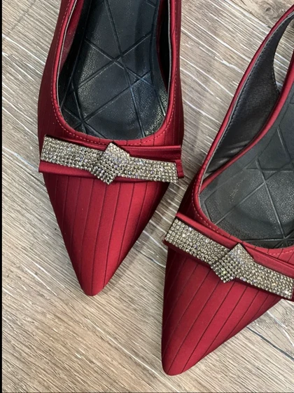 کفش مجلسی ساتن خطی یراق پاپیون نگینی