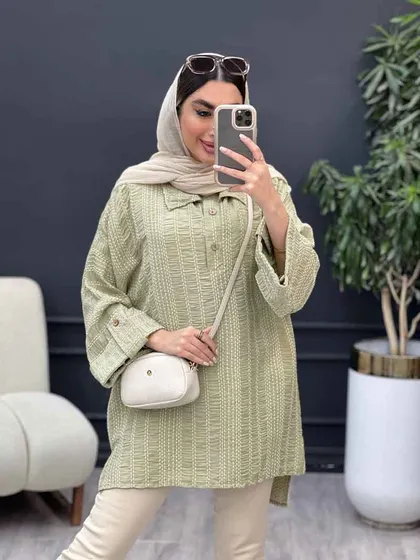 مانتو دوخت دار یقه دو دکمه