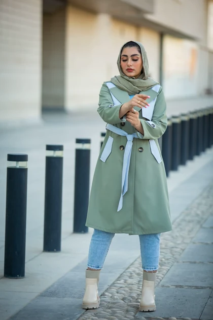 بارانی ژیله دار ترکیبی با جین