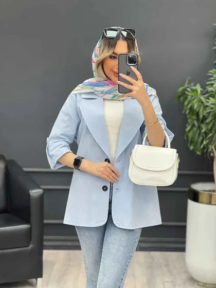مانتو لینن دو دکمه جیب نما