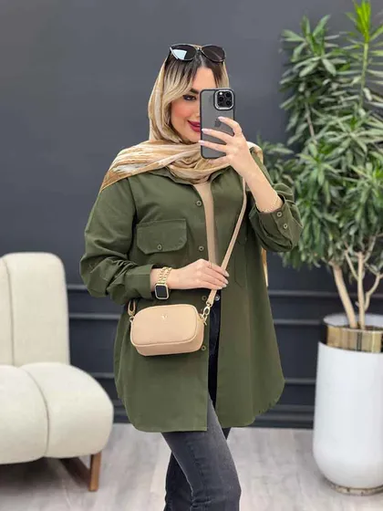 مانتو لینن رنگی دو جیب پاکتی