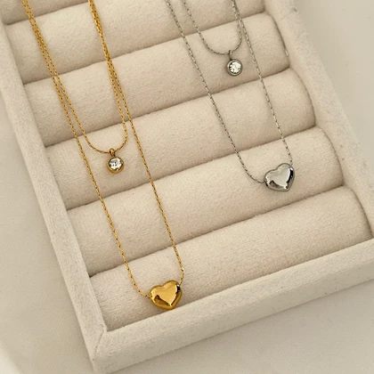 گردنبند استیل قلب دو لاین کد 843