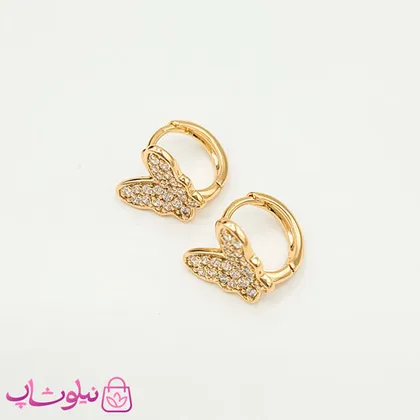 گوشواره حلقه‌ای ژوپینگ نگین‌دار مدل پروانه