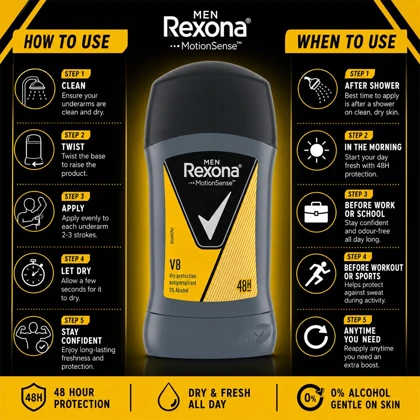 استیک ضد تعریق مردانه رکسونا Rexona مدل V8 حجم 45 گرم 48 ساعته