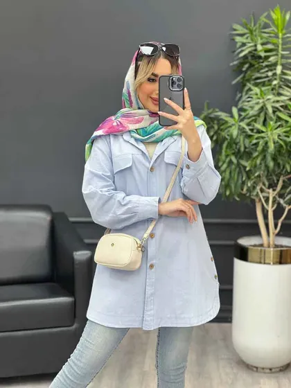 مانتو دکمه چوبی جیب نما