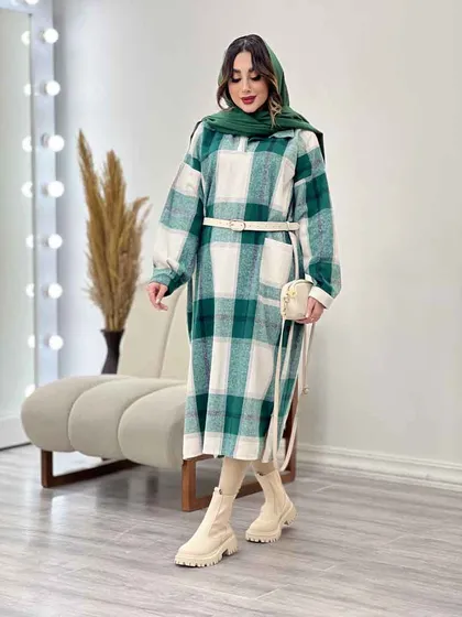 پیراهن بلند چهارخونه آستین پیله