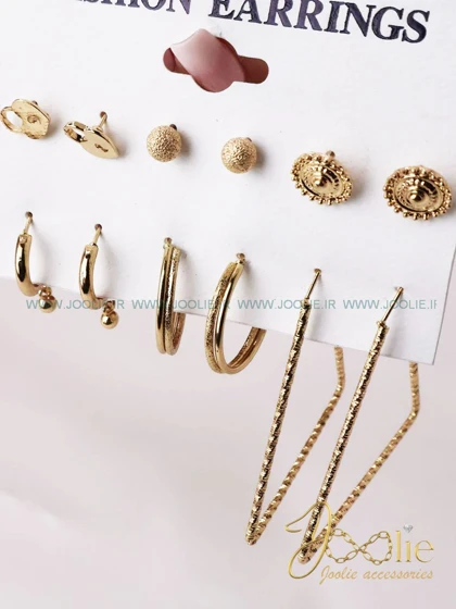 گوشواره زنانه گلد پک هشت عددی کد E1179/82