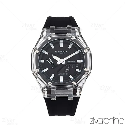 ساعت جی شاک GA2100 مردانه شیشه ای صفحه مشکی ایندکس سفید 105844