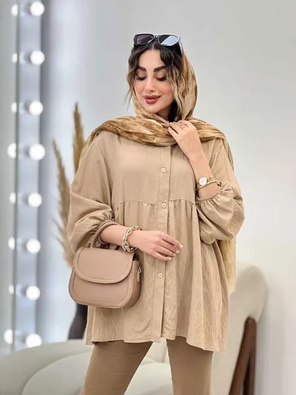 مانتو جلو دکمه کمر چین