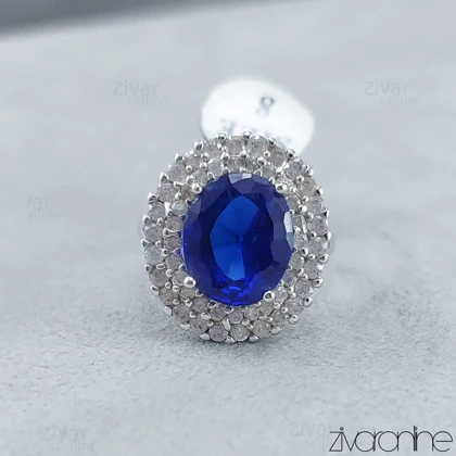 انگشتر جواهری نقره ای با نگین آبی 30133