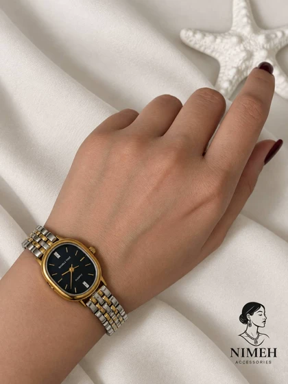 ساعت زنانه بیضی دو رنگ