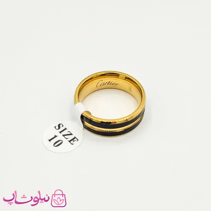 انگشتر رینگ مردانه استیل مشکی طلایی طرح Cartier