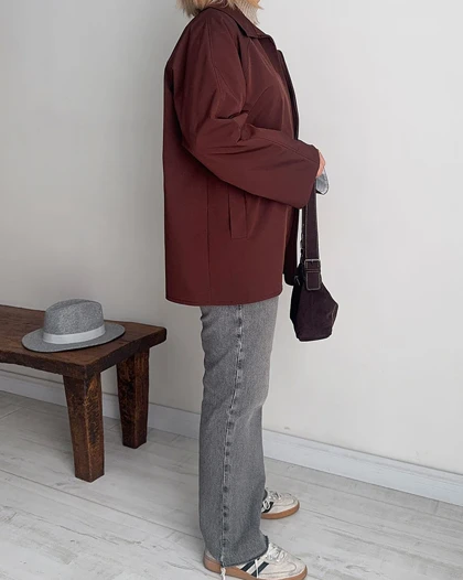 ترنچ کت Fly قهوه ای (قد کوتاه)