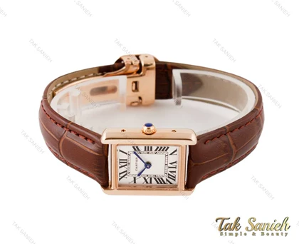 ساعت کارتیه تانک زنانه بند چرم رزگلد Cartier-3522-S-L