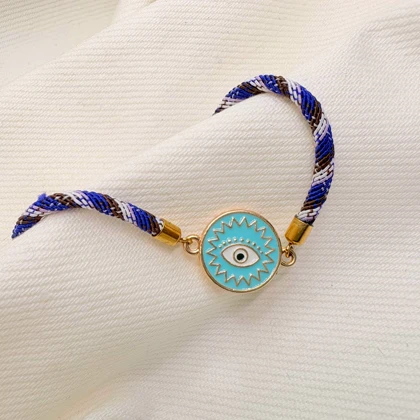 دستبند اسپرت طرح «چشم نظر فیروزه‌ای» (بند بافت ترکیبی) | محافظ انرژی منفی