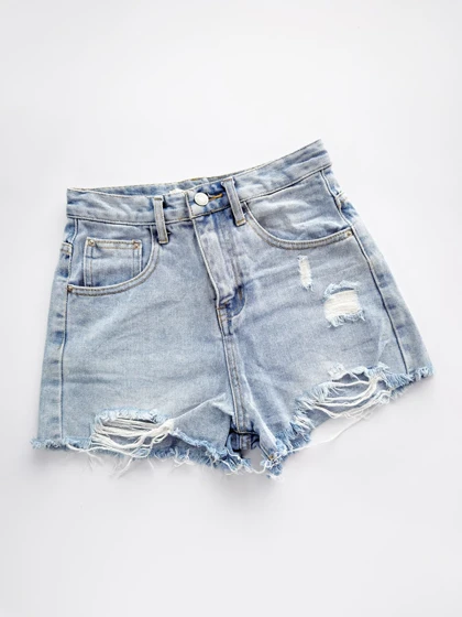 شورتک کوتاه جین پاچه ریش زاپ‌دار